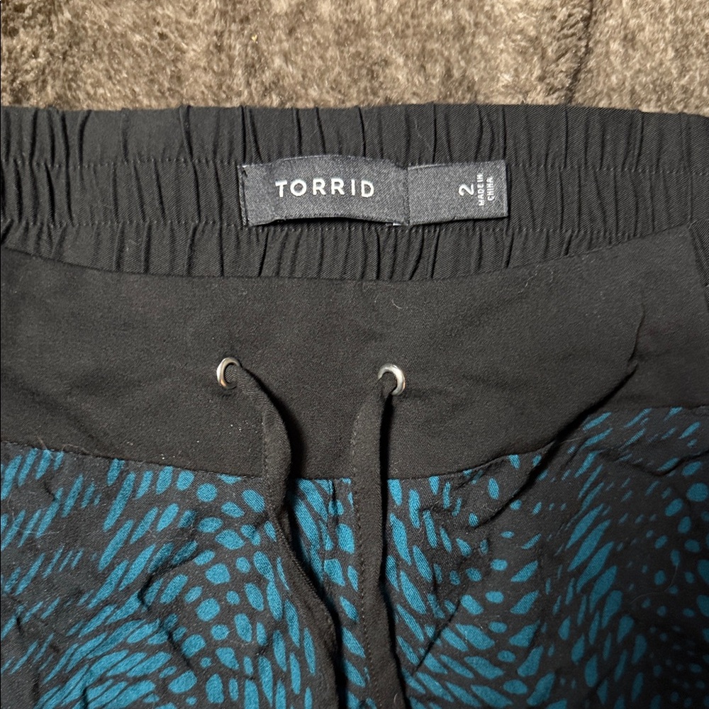 Torrid Black and Teal Patterned Pants - Picture 2 of 4